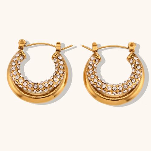 Boucle d'oreille en acier inoxydable Dangle, acier inoxydable 316L, Plaqué or 18K, bijoux de mode & pour femme & avec strass, Vendu par paire