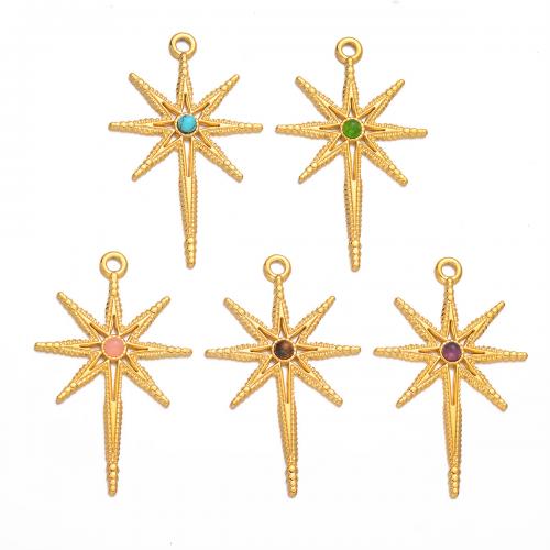 Stainless Steel Star Pendant, 304 Stainless Steel, with Natural Stone & Resin, Eight Point Star, gold color plated, DIY [