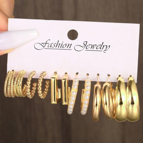 Plastic Pearl Zinc Alloy Earring, with Plastic Pearl, gold color plated, 6 pieces & fashion jewelry & for woman [