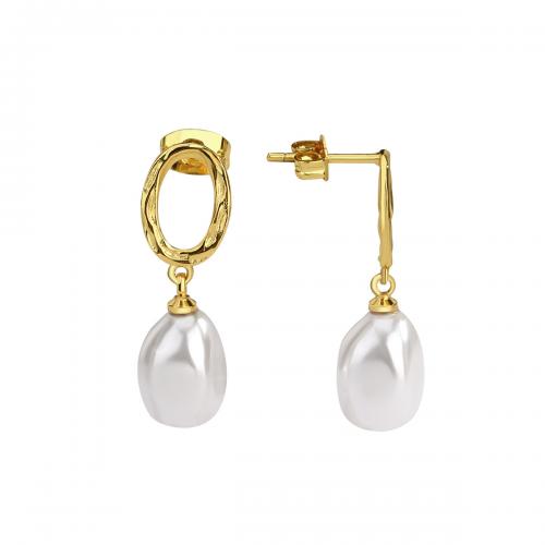 Brass Drop Earring, with Plastic Pearl, plated, for woman [