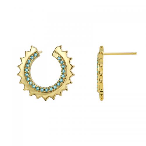 Brass Stud Earring, with turquoise, plated, for woman, golden [