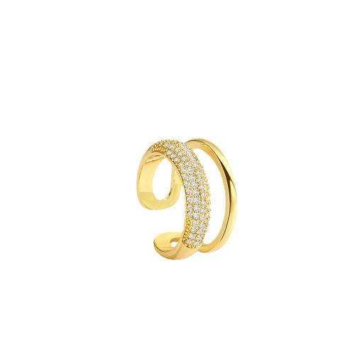 Cubic Zirconia Micro Pave Brass Finger Ring, plated, micro pave cubic zirconia & for woman, golden 