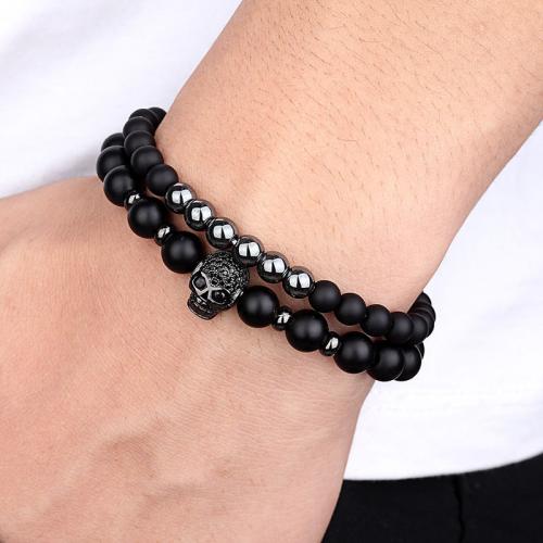 Negro Pulsera de piedra, Piedra Negra, con metal, Doble capa & Joyería & unisexo, más colores para la opción, longitud:aproximado 19 cm, Vendido por UD