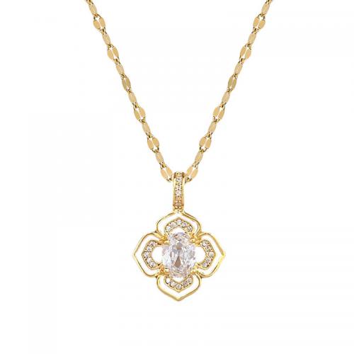 Brass Necklace, with 304 Stainless Steel Chain, gold color plated & for woman & with rhinestone Approx 17.7 Inch [