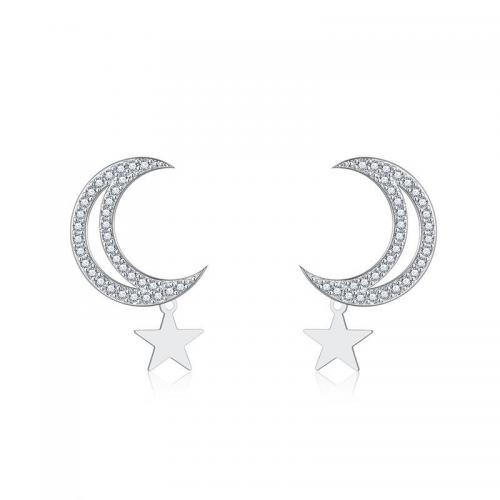 Cubic Zirconia Micro Pave Brass Earring, Moon and Star, fashion jewelry & micro pave cubic zirconia & for woman [