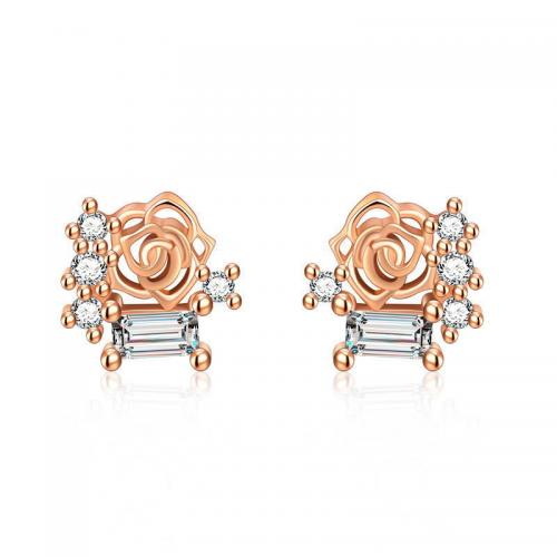 Cubic Zircon Brass Earring, Rose, plated, fashion jewelry & micro pave cubic zirconia & for woman [