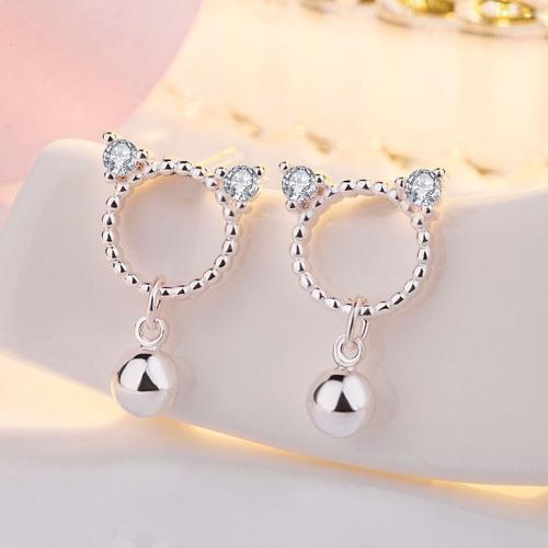 Cubic Zirconia Micro Pave Brass Earring, Cat, silver color plated, fashion jewelry & micro pave cubic zirconia & for woman [