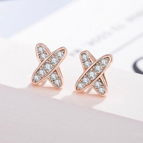 Cubic Zirconia Micro Pave Brass Earring, Letter X, plated, fashion jewelry & micro pave cubic zirconia & for woman [