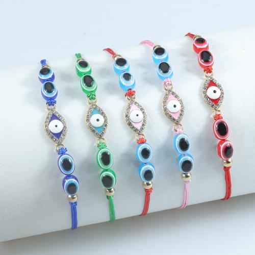 Evil Eye Jewelry Bracelet, Knot Cord, with Resin & Zinc Alloy, handmade, fashion jewelry & Unisex & adjustable & with rhinestone Approx 9-28 cm 