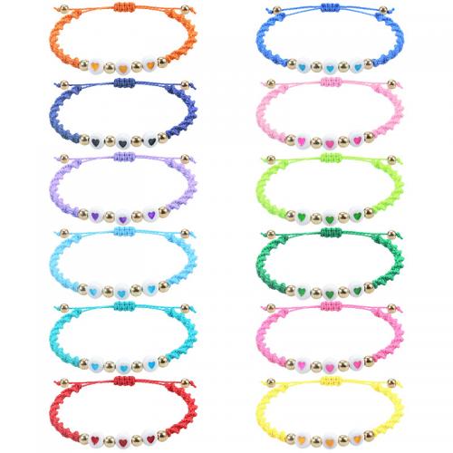 Pulseras de acrílico, Cordón de cera, con Acrílico, ojo de malvado, hecho a mano, Estilo bohemio & ajustable & para mujer, más colores para la opción, longitud:aproximado 16-28 cm, Vendido por UD