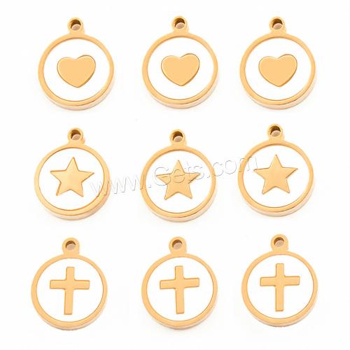 Stainless Steel Pendants, 304 Stainless Steel, with Shell, Round, gold color plated, DIY [