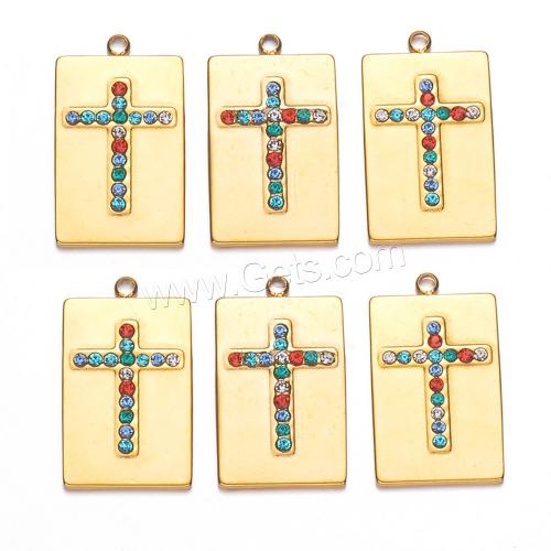 Stainless Steel Pendants, 304 Stainless Steel, Rectangle, gold color plated, DIY & with rhinestone, mixed colors [