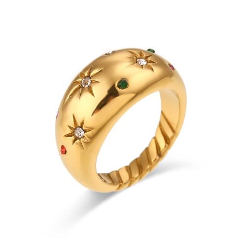 Strass Edelstahl Fingerring, 304 Edelstahl, Vakuum-Ionen-Beschichtung, verschiedene Größen vorhanden & für Frau & mit Strass, goldfarben, wide:10.9mm, verkauft von PC[