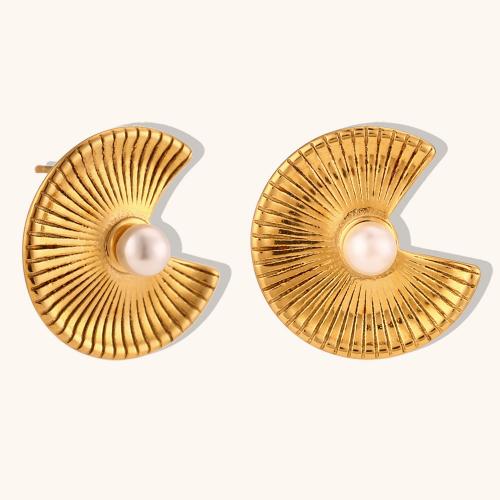 Stainless Steel Stud Earring, 316L Stainless Steel, with Plastic Pearl, 18K gold plated, fashion jewelry & for woman [