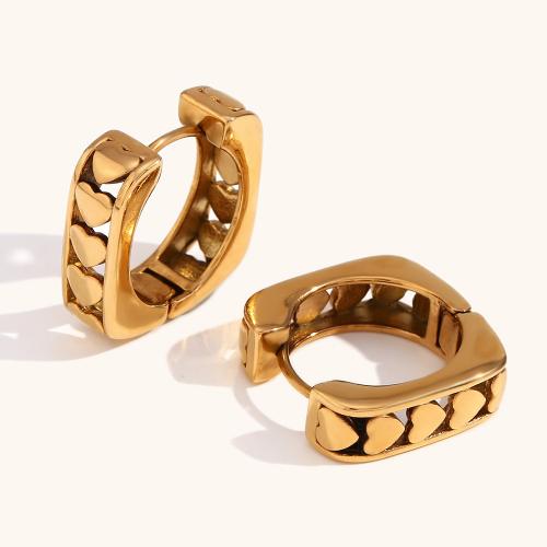 Stainless Steel Huggie Hoop Earring, 316L Stainless Steel, Square, 18K gold plated, fashion jewelry & for woman & hollow [