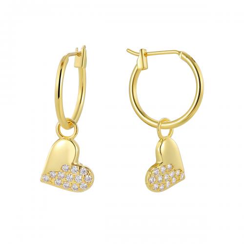 Cubic Zirconia Micro Pave Brass Earring, Heart, plated, micro pave cubic zirconia & for woman, golden [