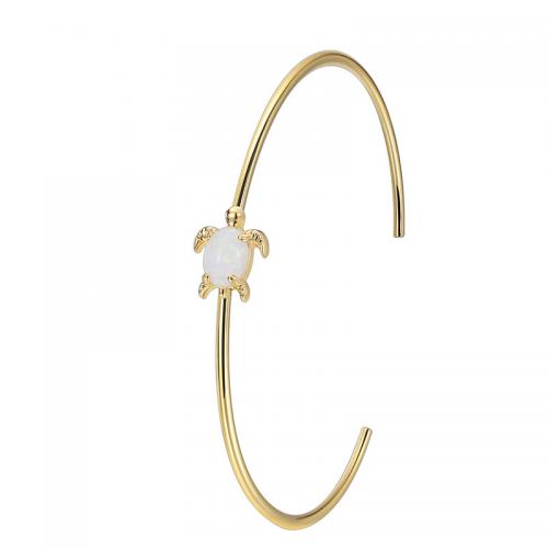 Brass Cuff Bangle, with Opal, plated, for woman, gold [