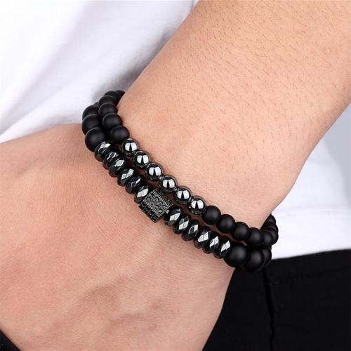 Negro Pulsera de piedra, Piedra Negra, con metal, Doble capa & Joyería & unisexo, más colores para la opción, longitud:aproximado 19 cm, Vendido por UD