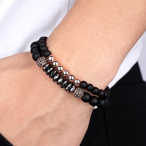 Negro Pulsera de piedra, Piedra Negra, Doble capa & Joyería & unisexo & con diamantes de imitación, más colores para la opción, longitud:aproximado 19 cm, Vendido por UD