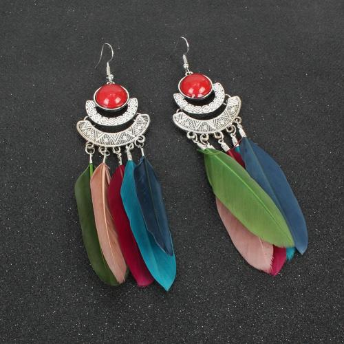 Mode boucle d'oreille plume, alliage de zinc, avec plume & résine, bijoux de mode & pour femme, plus de couleurs à choisir Vendu par paire