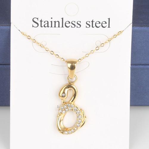 Titanium Steel Jewelry Necklace, with 5cm extender chain, Swan, Vacuum Ion Plating, fashion jewelry & Unisex & with rhinestone & hollow, golden, nickel, lead & cadmium free Approx 45 cm 