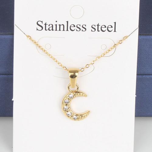 Titanium Steel Jewelry Necklace, with 5cm extender chain, Moon, Vacuum Ion Plating, fashion jewelry & Unisex & with rhinestone, golden, nickel, lead & cadmium free Approx 45 cm 