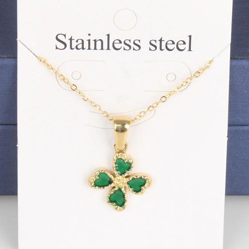 Titanium Steel Jewelry Necklace, with 5cm extender chain, Four Leaf Clover, Vacuum Ion Plating, fashion jewelry & Unisex & enamel, green, nickel, lead & cadmium free Approx 45 cm 