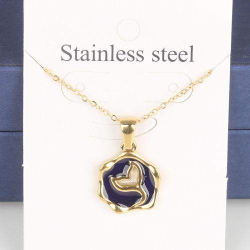 Titanium Steel Jewelry Necklace, with 5cm extender chain, Vacuum Ion Plating, fashion jewelry & Unisex & enamel, blue, nickel, lead & cadmium free Approx 45 cm 