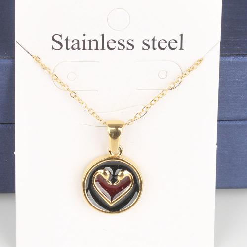 Titanium Steel Jewelry Necklace, with 5cm extender chain, Flat Round, Vacuum Ion Plating, fashion jewelry & Unisex & enamel, mixed colors, nickel, lead & cadmium free Approx 45 cm 