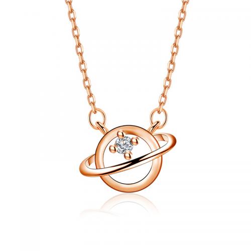 Cubic Zircon Micro Pave Brass Necklace, with 1.97inch extender chain, Globe, rose gold color plated, fashion jewelry & micro pave cubic zirconia & for woman Approx 15.74 Inch [