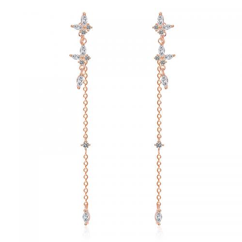 Cubic Zirconia Micro Pave Brass Earring, rose gold color plated, fashion jewelry & micro pave cubic zirconia & for woman [