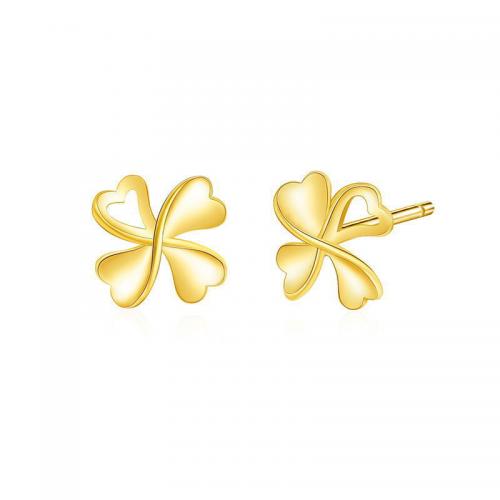 Brass Stud Earring, Four Leaf Clover, plated, fashion jewelry & for woman [