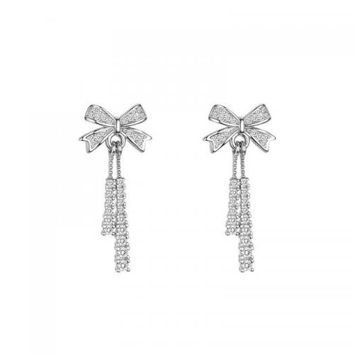 Silver Earring Zircon pavent Sterling, Argent sterling 925, Noeud papillon, bijoux de mode & pavé de micro zircon & pour femme Vendu par paire