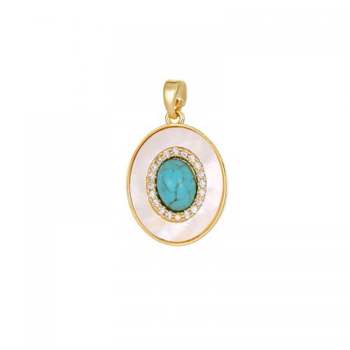 Pendentifs en laiton zircon cubique (CZ), avec turquoise & coquille blanche, Placage, DIY & styles différents pour le choix & pavé de micro zircon, plus de couleurs à choisir, Vendu par PC