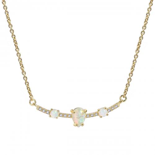 Cubic Zircon Micro Pave Brass Necklace, with Opal, plated, micro pave cubic zirconia & for woman, golden Approx 45-50 cm [