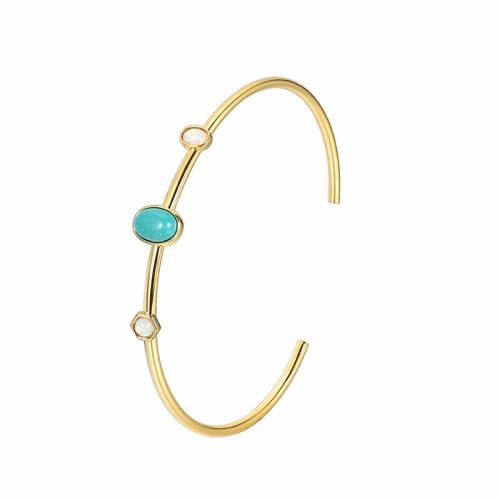 Brass Cuff Bangle, with Opal & turquoise, plated, for woman, golden [