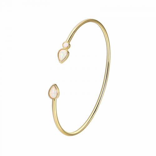 Brass Cuff Bangle, with Opal, plated, for woman, golden [