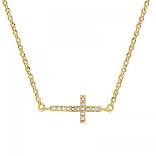 Cubic Zircon Micro Pave Brass Necklace, Cross, plated, micro pave cubic zirconia & for woman, golden Approx 45-50 cm [