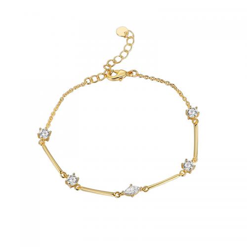 Cubic Zirconia Micro Pave Brass Bracelet, plated, micro pave cubic zirconia & for woman, golden Approx 16-19 cm 