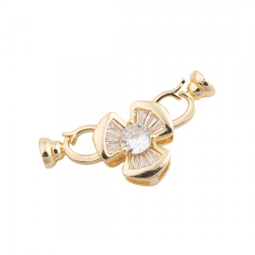 Brass Bracelet Findings, Flower, 14K gold plated, DIY & micro pave cubic zirconia Approx 3.5mm [