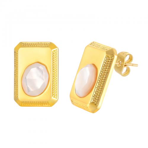 Brass Stud Earring, with Shell, Square, fashion jewelry & for woman, gold [