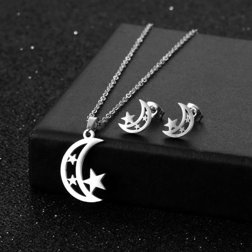 Fashion Stainless Steel Jewelry Sets, 304 Stainless Steel, Stud Earring & necklace, 2 pieces & fashion jewelry & for woman, silver color Approx 45 cm [