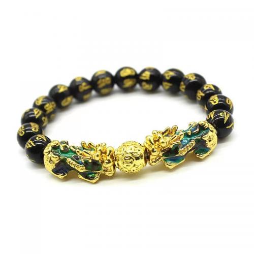 Glass Jewelry Beads Bracelets, with Zinc Alloy, Mythical Wild Animal, gold color plated, fashion jewelry & Unisex & change their color according to the temperature Approx 18 cm 