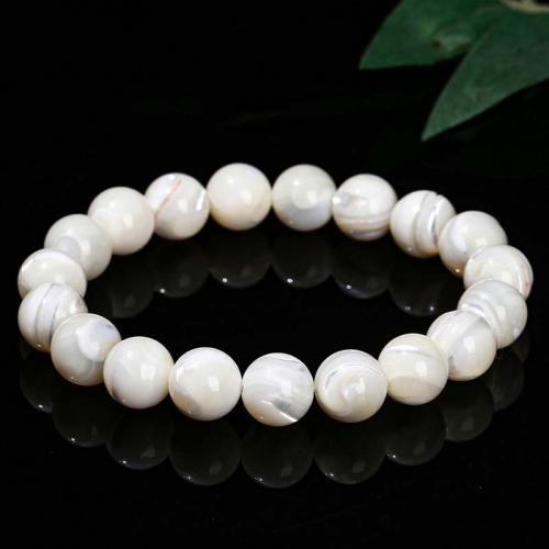 Shell de agua dulce de la pulsera, Arriba carcasa, Esférico, Joyería & unisexo & diverso tamaño para la opción, Blanco, longitud:aproximado 18 cm, Vendido por UD