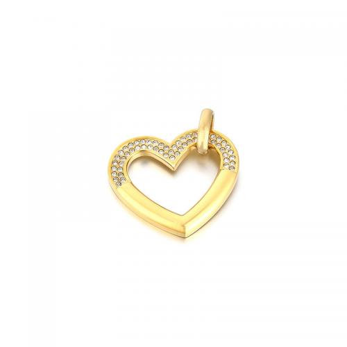 Stainless Steel Heart Pendants, 304 Stainless Steel, Vacuum Ion Plating, DIY & with rhinestone [