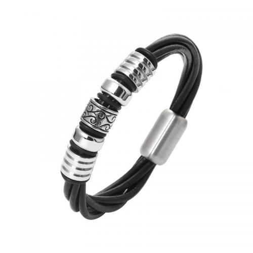 Pulseras de Cordón de PU, Cuero de PU, con aleación de zinc, Joyería & para hombre, Negro, longitud:aproximado 21 cm, Vendido por UD[