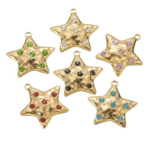 Colgantes de acero inoxidable de diamantes de imitación , acero inoxidable 304, Estrella, chapado en color dorado, Bricolaje & con diamantes de imitación, más colores para la opción, 25x25mm, 5PCs/Bolsa, Vendido por Bolsa[