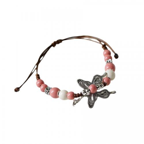 Porcelain Bracelets, with Wax Cord & Zinc Alloy, Butterfly, handmade, Unisex Approx 15-20 cm 