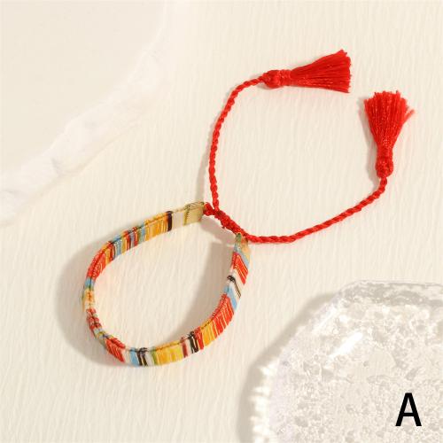 Pulsera tejida en cadena, Tela de algodón, con metal, chapado en color dorado, Ajustable & Joyería & para mujer, más colores para la opción, longitud:aproximado 16-22 cm, Vendido por UD