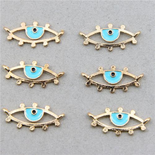 Zinc Alloy Evil Eye Pendant, gold color plated, fashion jewelry & DIY & enamel & double-hole & hollow, blue Approx [